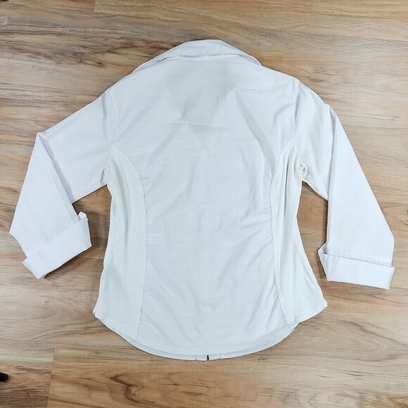 🩵Zac & Rachel White Pleated Button Front Adjustable Long Sleeve Top Large - Picture 6 of 16